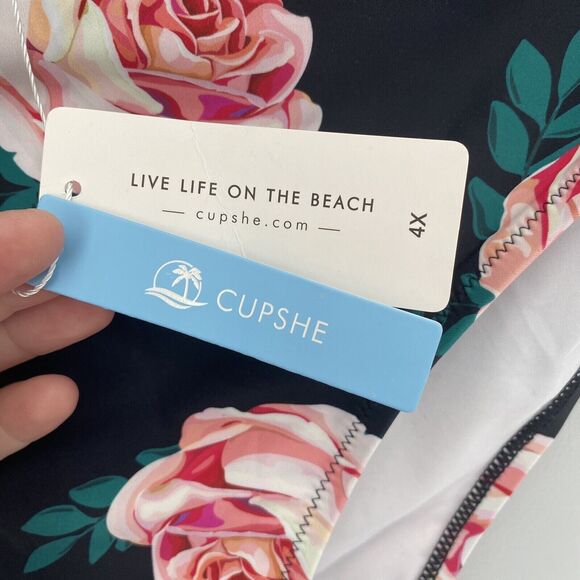 CUPSHE Bikini Bottoms Black with Pink Roses/Black Rock Women's 4X NWT - Picture 4 of 4